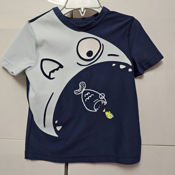Baby Gap shark fish surf club swim UPF40+ Fish Eating Fish Rashguard T-Shirt - Picture 2 of 5